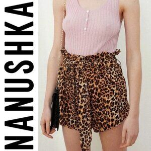 Nanushka Primrose Ocelot Leopard Animal Print Paper Bag Shorts